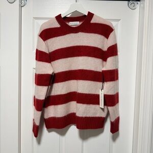 NWT White Warren Dark Cherry/ Powdered Rose stripe Sweater size Medium
